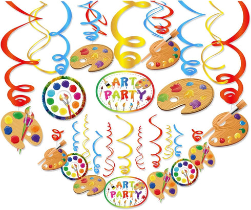30Ct Art Hanging Swirl Decorations, Sip n Paint Party Supplies, Little Painting Artist Birthday Theme Decor for Boy Girl Kids Baby Shower...
