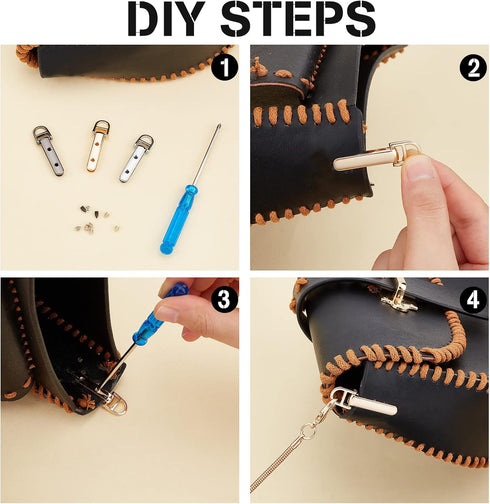 WADORN 18 Sets Metal Purse Suspension Clasp, 3 Colors DIY Purse Making Hardware D Ring Bag Side Clip Buckles with Screws Bag Chain Strap Lanyard C...