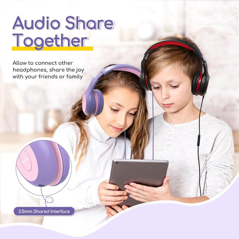 EarFun Kids Headphones Wired with Microphone, 85/94dB Volume Limit Headphones for Kids, Portable Wired Headphones with Shareport, Stereo Sound Fol...