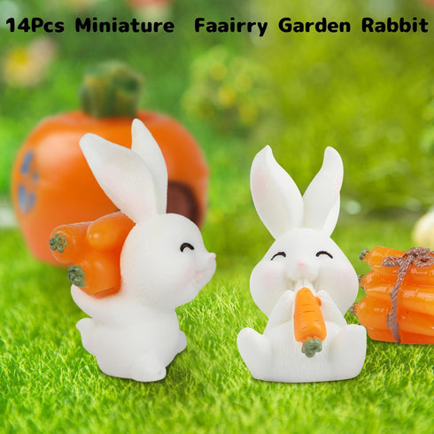 CCINEE 14PCS Rabbit Fairy Garden Accessories Rabbit Miniature Figurines Carrot Fairy Garden Mini DIY Ornament Micro Landscape Decorations for East...
