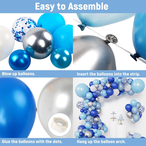 RUBFAC Blue Balloons Garland Arch Kit, Blue and White Balloons, Royal Blue Baby Blue White Sliver Balloon Arch for Baby Shower Birthday Graduation...