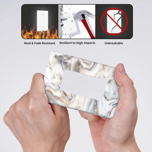 White Gold Marble Pattern Single Rocker Light Switch Plate Decorative Electrical Wall Plates, 1 Gang Light Switch Cover Plate 2.7" X 4.4" For Kitc...