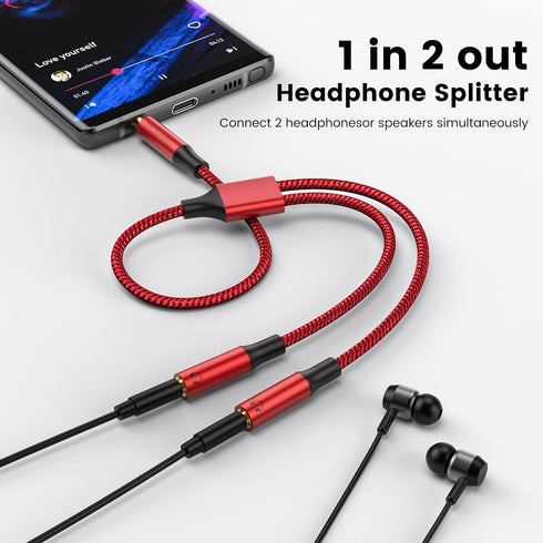 MOSWAG Earphone Splitter Headphone Splitter Adapter, 3.5mm Male to Audio Microphone Y Splitter Cable, 2 Dual 3.5mm Female Audio for iPhone Samsung...