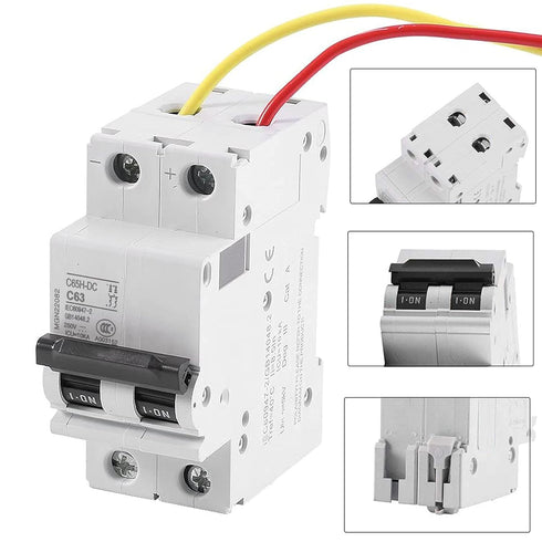 2P 250V Low-Voltage DC Miniature Circuit Breaker, DIN Rail Mount 63A Miniature Air Circuit Breaker for Solar Panels Grid System Wind and Solar Hyb...