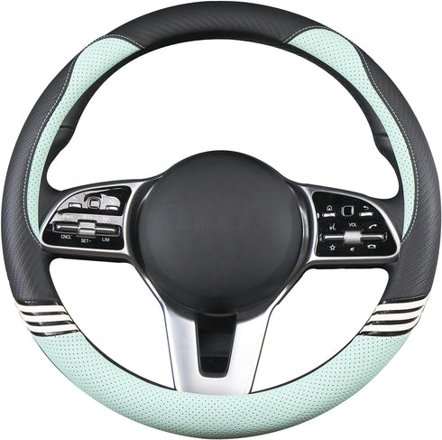 Cute Steering Wheel Cover for Girls Women Leather Universal 15 inch, Black and Green...