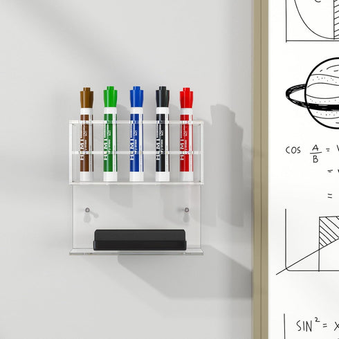 HIIMIEI Dry Erase Marker Holder for Whiteboard, Wall Mounted 2-Tier 10-Slot Clear Acrylic Marker Organizer Stand for School Office Home...