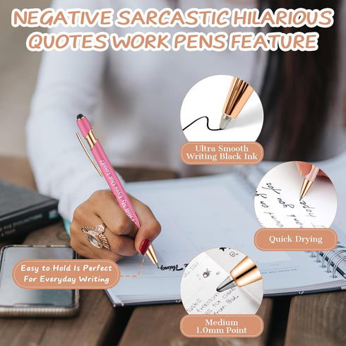 Snarky Funny Office Pens,12 Pcs Negative Sarcastic Hilarious Quotes Work Ballpoint Pens with Stylus Tip for Colleague Co-workers Gift Black Ink (S...