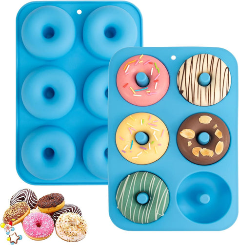 Silicone Donut Mold for 6 Doughnuts, Set of 2. Food Grade LFGB Silicone Bagels Baking Pan, Non-Stick, Dishwasher Safe, Heat Resistant and Microwav...