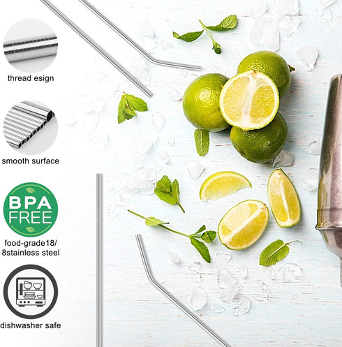 Hypermotion Stainless Steel Straw, Food Grade Reusable Metal Drinking Straw Set with 2 Cleaning Brushes and Carry Pouch for Smoothie, Milkshake, C...