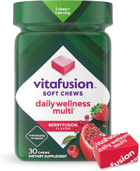 Vitafusion Soft Chews Daily Wellness Multi(1), Chewable Multivitamins for Adults, Individually Wrapped, Berry Fusion Flavor, 30 Chews, 30 Day Supp...