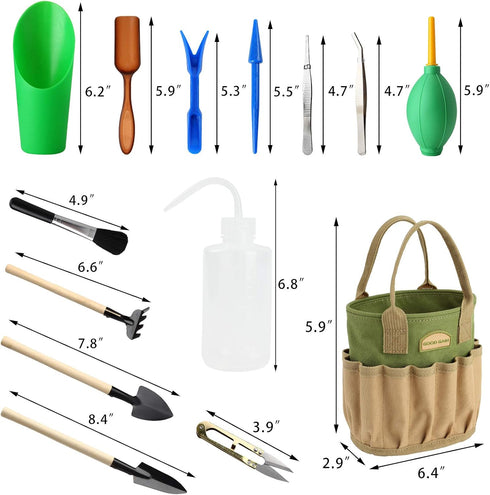 13 Pieces Succulent Tools Kit with Organizer Bag, Gardening Tool Set with Tote,Mini Succulent Garden Tool Kit Succulent Bonsai Planter Set Indoor ...