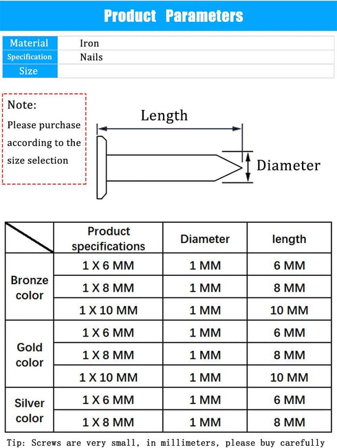 newlng 1600pcs Small Tiny Nails Wooden Screws Compact Antique DIY Decorative Box Accessories Mini Nails Gold Silver Bronze 1x6mm, 1x8mm 1x10mm Box...