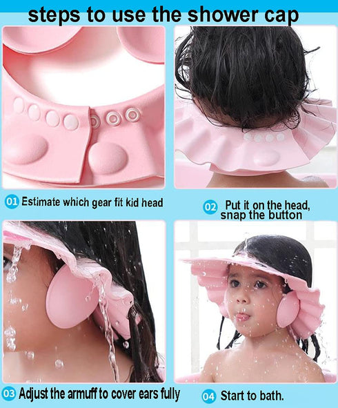Baby Shampoo Cap Waterproof Baby Shower Cap Adjustable Bathing Cap Visor Hat with Ear Muffler for Baby Toddler Infants Kids...
