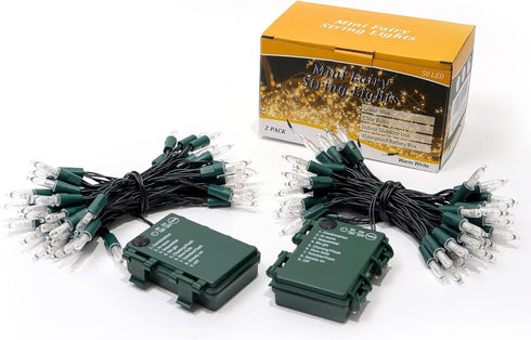 WATERGLIDE 2 Pack 50 LED Outdoor Christmas Lights, 16FT Battery Operated Mini String Lights with 8 Modes & Timer, Xmas Tree Lights Waterproof for ...
