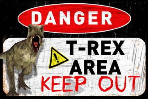 Funny Beware of Dog Sign Private Property No Trespassing Warning Signs, Danger T-Rex Area Keep out, Yard Sign Garage Farm Garden Wall Decor Sign P...