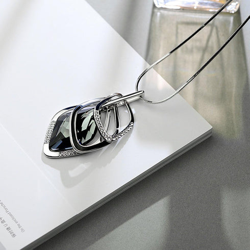 Long Chain Necklace for Women Crystal Sweater Triple Stack Zirconia Pendant Rhombic Rhinestone Pendant Necklace-Silvertone Fashion Jewelry for Wom...