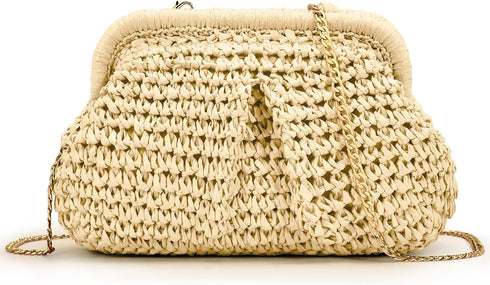 Becokan Straw Clutch Purses for Women Woven Dumpling Bag Summer Wicker Purse Straw Crossbody Bags for Beach Vacation...