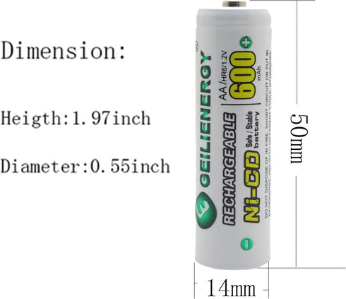 GEILIENERGY Solar Light Batteries NiCd AA 600mAh 1.2V Rechargeable Batteries for Solar Lamp Garden Light(Pack of 8)...