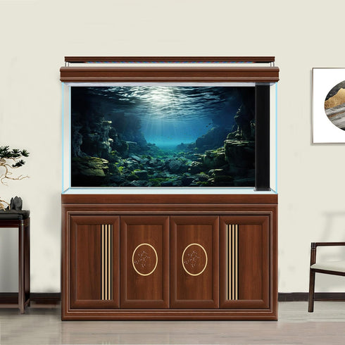 Underwater Aquarium Background Coral Reef Fishes Sunlight Rays Terrarium Background Undersea Reef with Moss Cave Landscape Aquarium Backdrop Amazi...