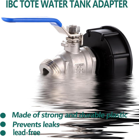 275-330 Gallon IBC Tote Tank Adapter (2 "coarse Thread), IBC Tote Adapter+304 Stainless Steel Garden Hose Valve (Lead-Free), IBC Tote Fittings, IB...