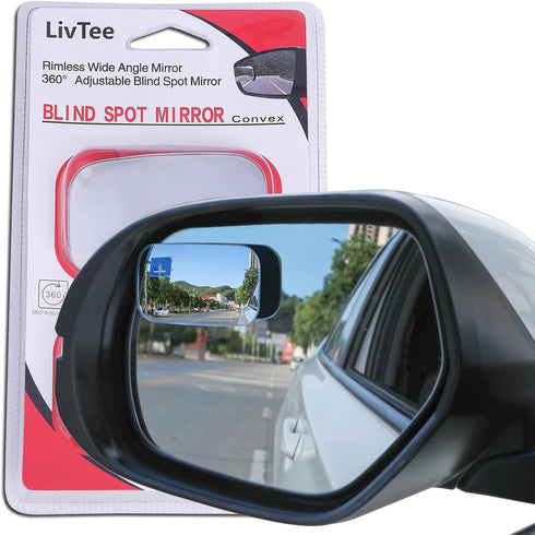 LivTee Blind Spot Mirror, Rectangle Shaped HD Glass Frameless Convex Rear View Mirror with wide angle Adjustable Stick for Cars SUV and Trucks, Pa...