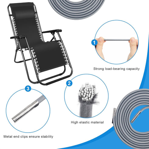 Universal Zero Gravity Chair Repair Cord Kit, 4 Pack Replacement Elastic Cords Repair Tool Kit for Repairing Zero Gravity Chair, Recliners (Silver...