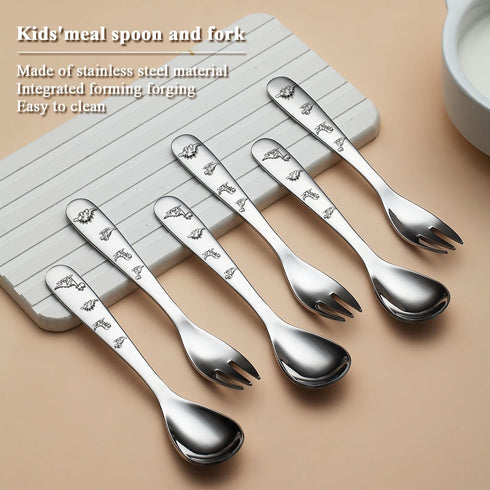 Toddler Utensils, 6 Pieces Stainless Steel Toddler silverware set, Kids Utensils Forks and Spoons, Mirror Polished Smooth Round Tableware and Dish...