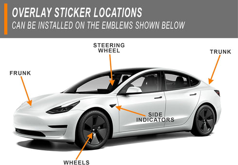 Logo Decal Overlay Stickers for Tesla Model 3 (2017 to 2023), Standard Wrap, 11-pc Set (Gloss Black)...