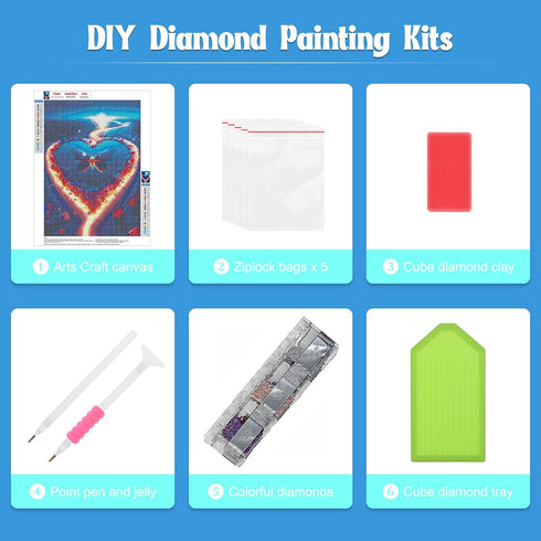 NAIMOER Heart Beach Diamond Art Kits for Adults, 5D Butterfly Diamond Art Kits for Adults, DIY Full Drill Fantasy Beach Diamond Art Embroidery Dia...