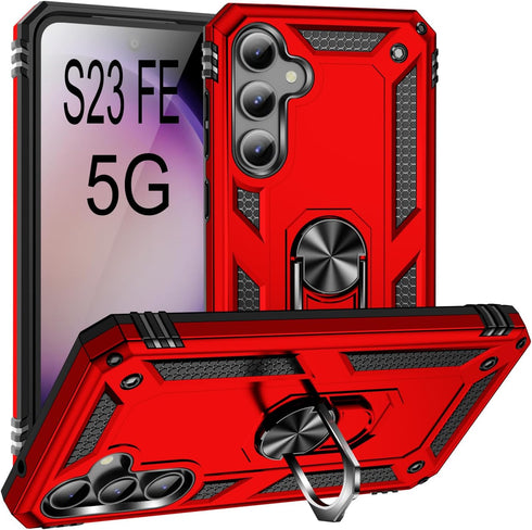 Phone Case for Samsung Galaxy S23 FE 5G Case with Ring Stand Magnetic Kickstand Cases Cover for Samsung Galaxy S23 S 23 FE S23FE 23FE Red...