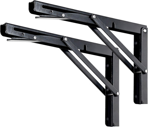 Toirxarn 8" Heavy Duty Black Folding Shelf Brackets - Steel Collapsible Bracket for Space Saving Wall Mounted Desk, DIY Workbench, Foldable Table ...