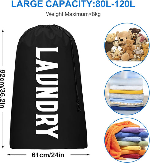 2 Pack XL Travel Laundry Bag, Machine Washable Dirty Clothes Organizer, Large Enough to Hold 4 Loads of Laundry, Easy Fit a Laundry Hamper or Bask...