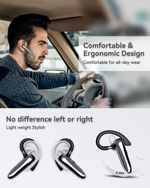 Bluetooth Headset, Wireless Bluetooth 5.0 Earpiece Hands-Free Earphones with Stereo Mic,8 Hrs Play time, Compatible iPhone Android Cell Phones Dri...