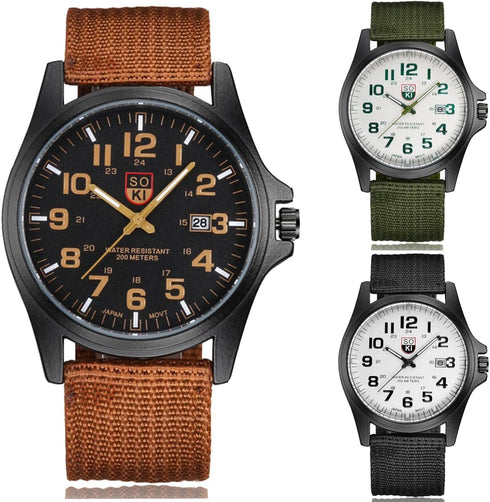 CdyBox 3 Pack Women Nylon Strap Watches Men's Calendar Sport Quartz Wristwatch Military Watch Wholesale...