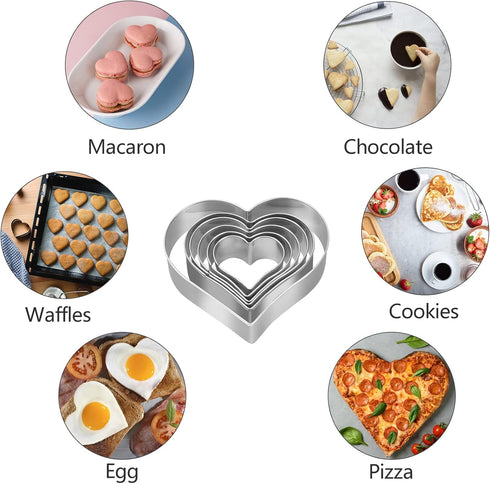 Heart Cookie Cutter Set - 6 Piece - 3 4/5", 3 1/5", 2 4/5", 2 3/5", 2 1/5", 1 4/5" - Heart Shaped Cookie Cutters, Stainless Steel Biscuit Pastry C...