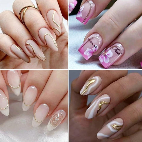 Gold Nail Art Stickers Metallic Line Nail Decals 3D Self-Adhesive Gold Silver Curve Stripe Wave Nail Design Luxury French Tip Manicure Nail Art Su...