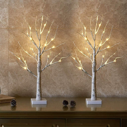 EAMBRITE Lighted Birch Tree Spring Decorations for Home, Christmas Decorations Indoor, 2Pack 24 LED Battery Operated/USB Tabletop Mini Small Artif...