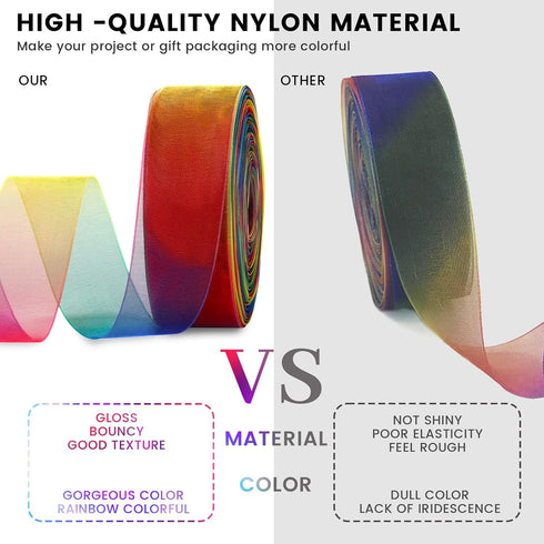 MOLSHINE 50yd x 1 inch Rainbow Organza Ribbon,Shimmer Sheer Iridescent Colors Ribbons,Chiffon Fabric- (Deep Rainbow) (1" (25mm))...