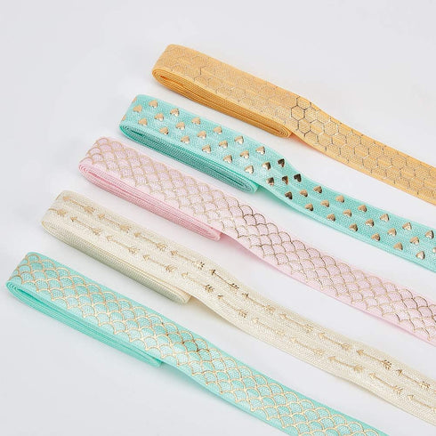 GORGECRAFT 18 Yards Printed Glitter Fold Over Elastic Ribbon 5/8" Grab Bag Headband Elastic Ribbon Trim for Hair Ties DIY Sewing Crafts...