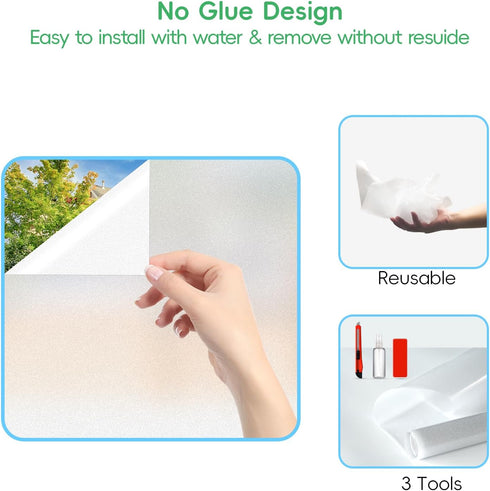 Window Privacy Film Frosted Privacy Window Film Heat Control UV Blocking Frosted Glass Window Film Static Cling Non-Adhesive Reusable Door Coverin...