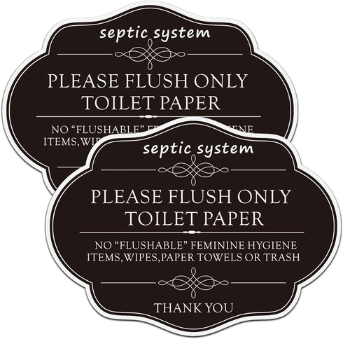 Do Not Flush Rules Bathroom Signs,RAMIEYOO Designer Sign For Septic Systme,Please Flush Only Toilet Paper,Great for Home,Business or RV,Cabin (Bla...