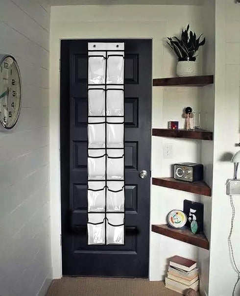 1 Pack 12 Clear Crystal Pockets Large Hanging Shoe Organizer Over The Door Shoe Rack for Closet Door Storage Shoe Holder Hanger, 2 Hooks, White (5...