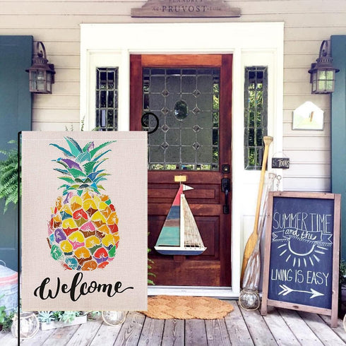 Welcome Pineapple Garden Flag 12.5 x 18 Inch Spring Summer Garden Flag Decorative Double Sided Burlap Flag for Seasonal Farmhouse Yard Decoration...