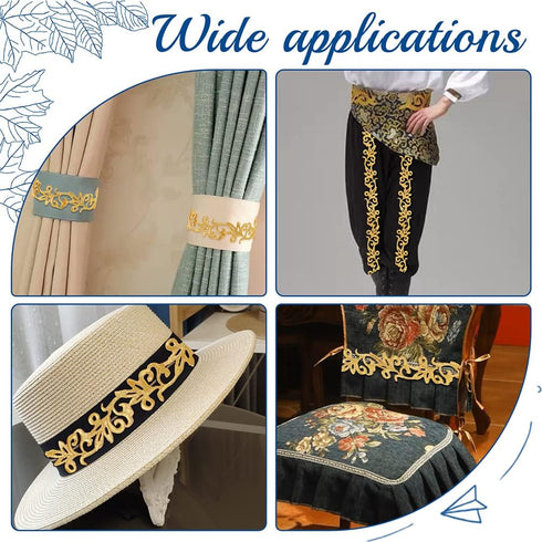 NBEADS 4.37 Yards Gold Embroidery Polyester Ribbons, 1.3 Inch Wide Adhesive Goldenrod Lace Trim Iron on Metallic Flower Lace for Sewing Costumes G...