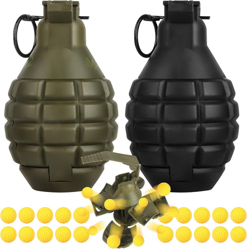 Tactical Toy-Grenade for CS Battle Game,2Pcs Fall Resistant Refillable Fun Impact,Pull Ring Grenade Toy with 20 Foam Ammo for 14+ Outdoor Sport...
