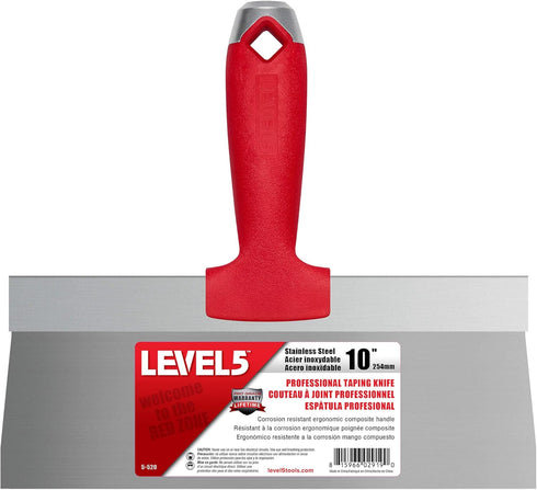 LEVEL5 10-Inch Stainless Steel Taping Knife with Solid Composite Handle | Premium quality, corrosion-resistant, lightweight, impact and solvent-re...