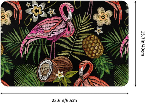 Embroidered Flamingo Tropical Palm Leaves Bath Rugs Mats Door Mat Outdoor Doormat Non Slip Absorbent Bathroom Floor Mat Carpet for Home Kitchen En...