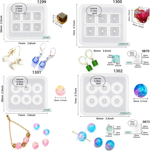 Beads Resin Molds with Hole for Gemstone Cabochon Jewelry Casting 14-Count...