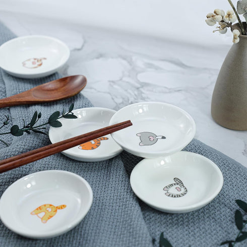 Cute Cat Butts Ceramic Sauce Dishes, Funny Cartoon Cat Seasoning Dishes, Sushi Soy Dipping Bowls, Appetizer Plates, Serving Dishes for Kitchen Hom...