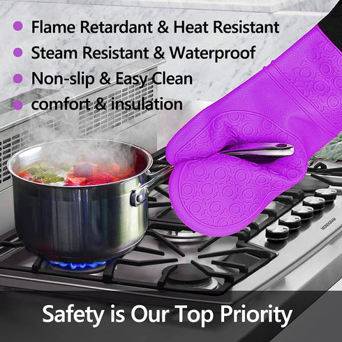 Silicone Oven Mitts and Pot Holders Sets, MTZRFLL Extra Long Heat Resistant Oven Gloves with Hot Pads and Mini Oven Mits Set for Kitchen Cooking B...